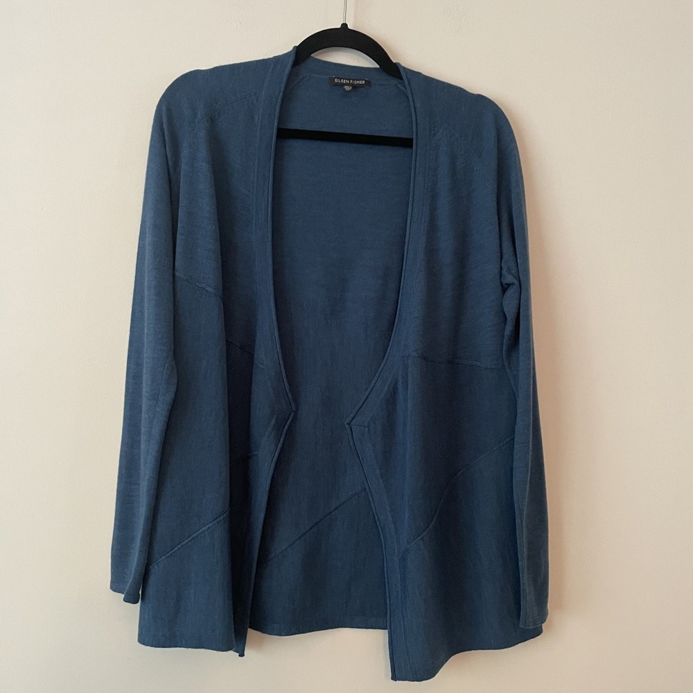 Eileen Fisher 100% Merino Wool Cardigan‎ Sweater Teal Size XS Quiet Luxury Layer
